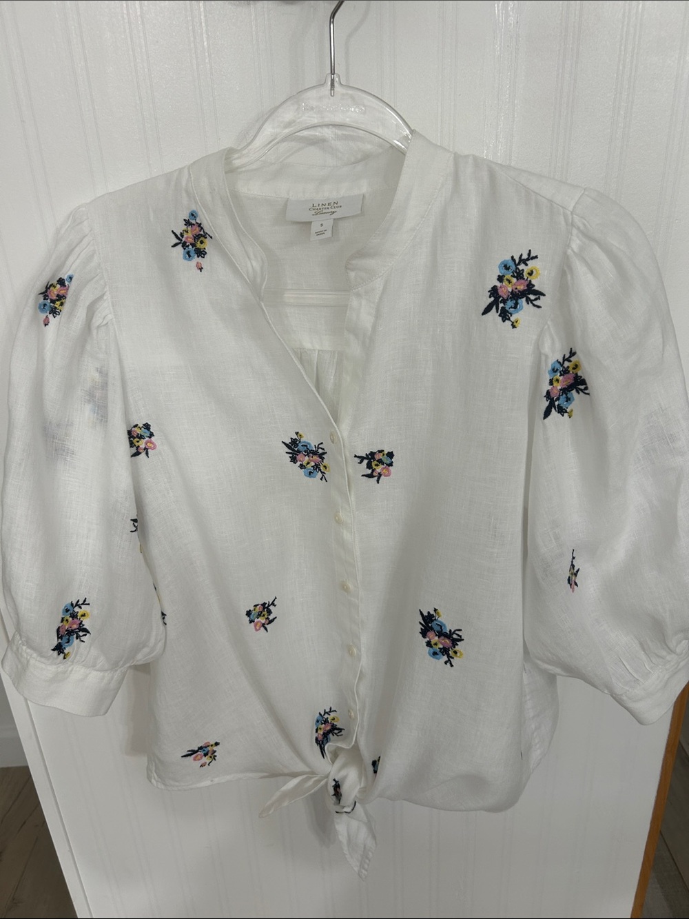 Charter Club White Tie-Front Floral Embroidered Blouse